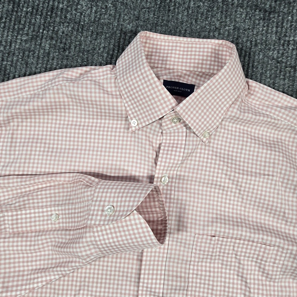 Proper Cloth Shirt Mens‎ Large Pink White Gingham Check Button-Down Non-Iron